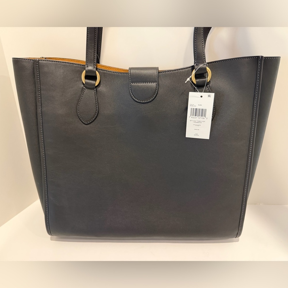 NWT Coach Theo Black Leather Tote Bag - Picture 7 of 16
